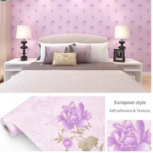 WALLPAPER/STICKER DINDING MOTIF BUNGA UNGU