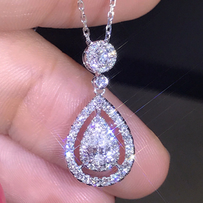 18K Gold Plated Imitation Diamond Necklace AAA Zircon Clavicle Chain Drop Pear Shaped Pendant Necklace Women Jewelry