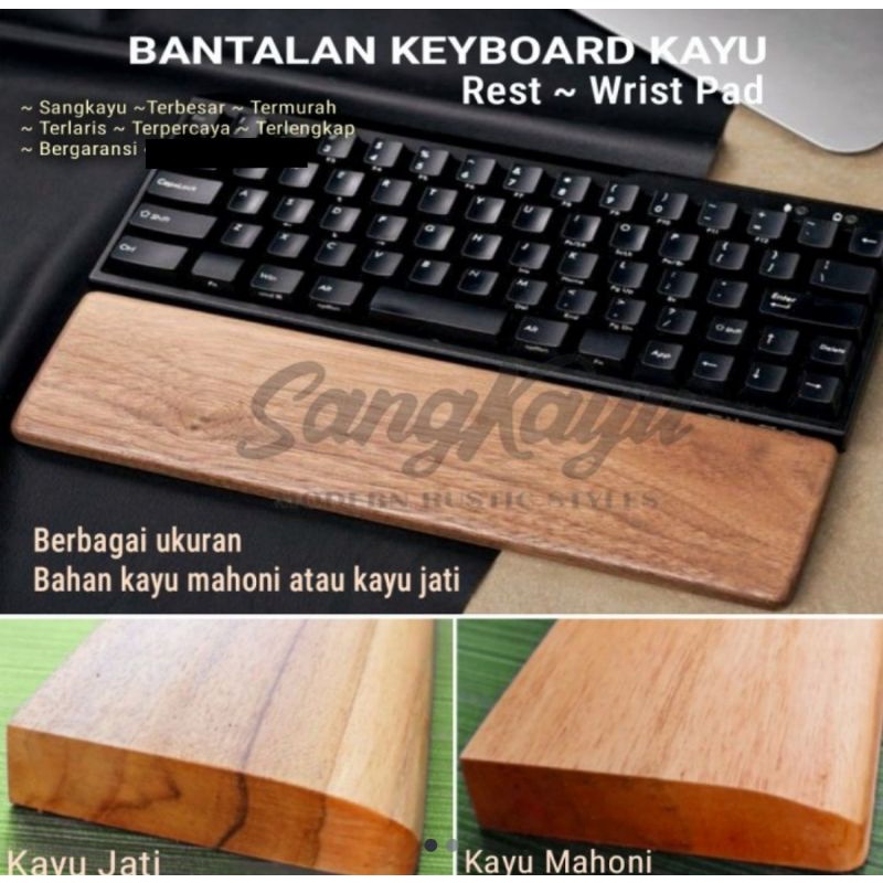 Wooden wrist rest for keyboard 35 cm sandaran tangan keyboard kayu