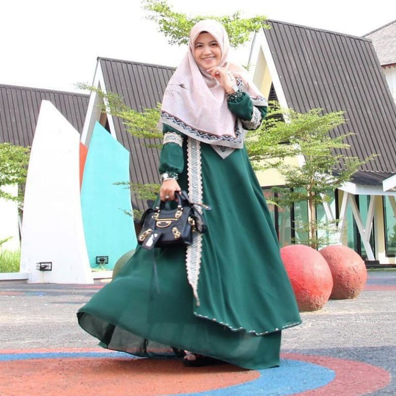gamis premium ceruty dewasa / remaja  HAFSHA HIJAU BOTOL by VALDYA