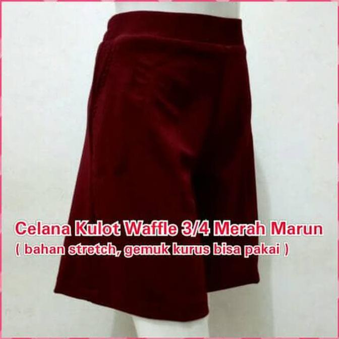 Celana Kulot Waffle 3/4 Merah Marun | Waffer Pendek Lebar Maroon