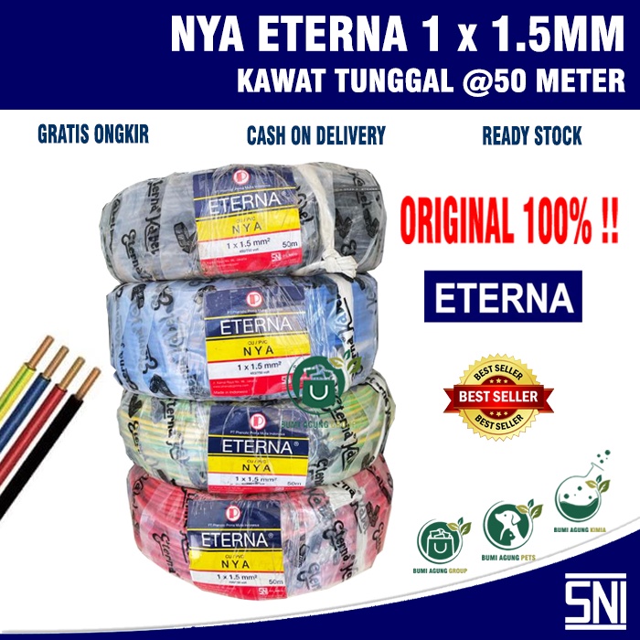 Kabel NYA 1.5mm 1,5mm ETERNA 50 Meter 1x1.5 1x1,5 1.5 mm 1,5 mm 50m 50 m 50 meter 1.5 1,5