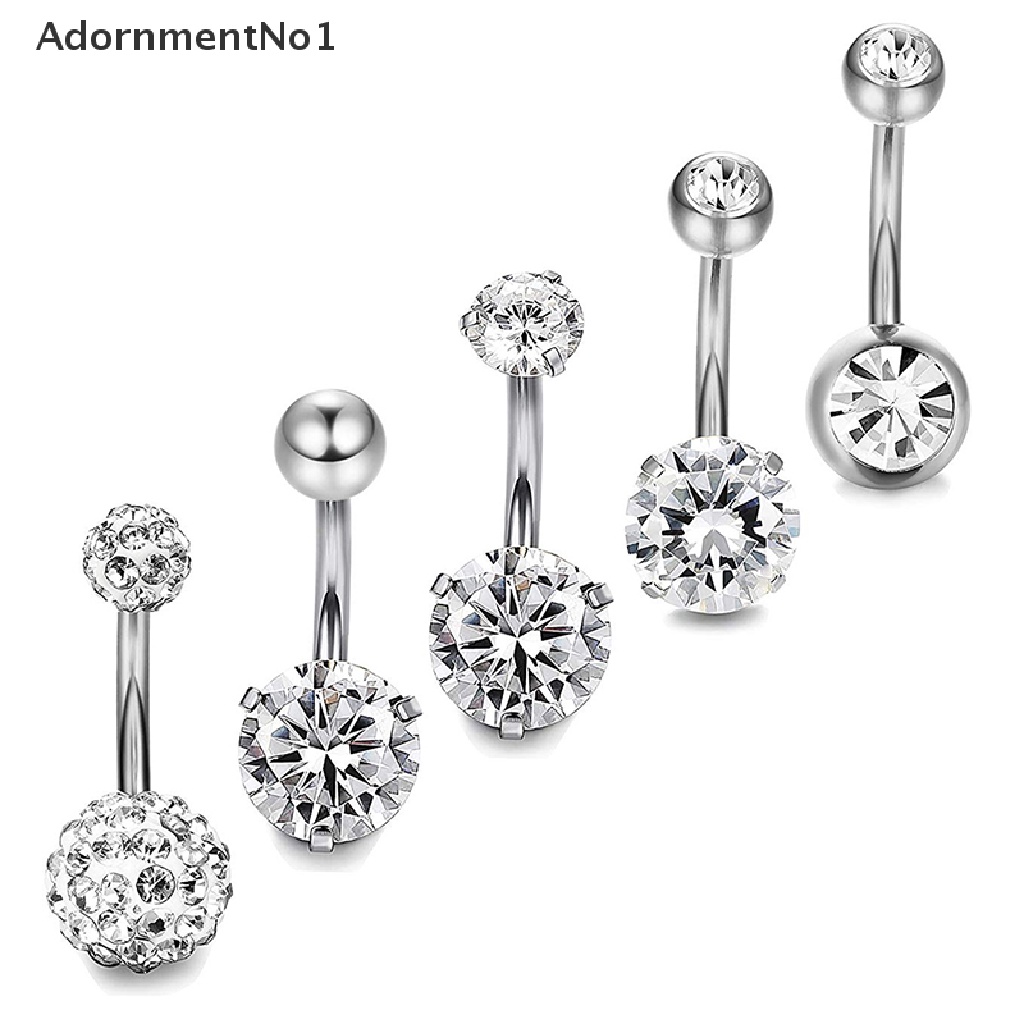 (AdornmentNo1) 5pcs / Set Cincin Tindik Pusar Bahan Stainless Steel Hias Kristal Untuk Wanita