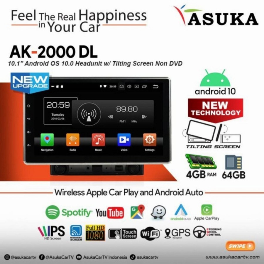 Head Unit Android 10 inch Asuka AK 2000 DL Ram 4/64GB