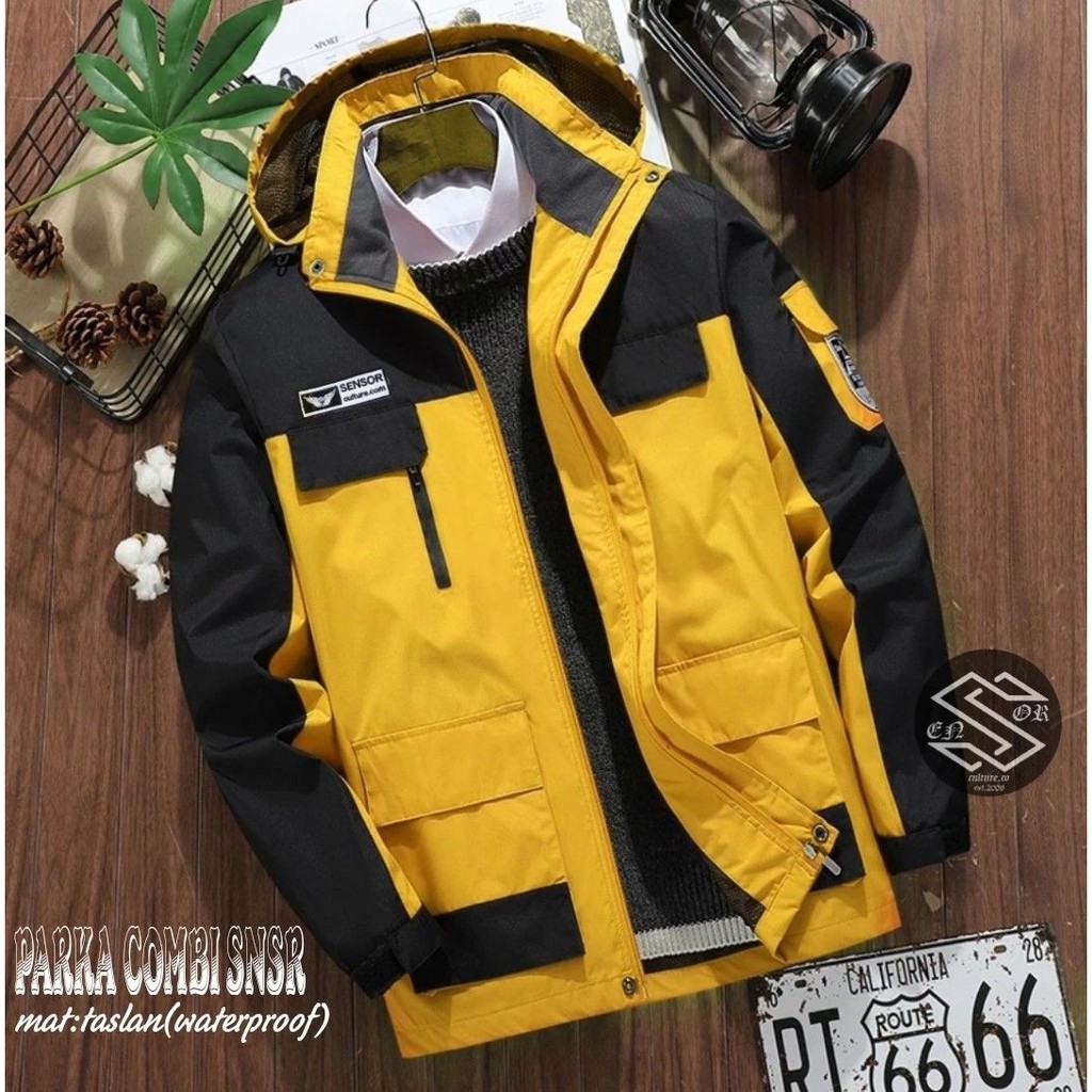 BSTR . Jaket Taslan Pria . Jaket Parka Pria Terbaru . Jaket Parka Combi SNSR . Jaket Waterproof