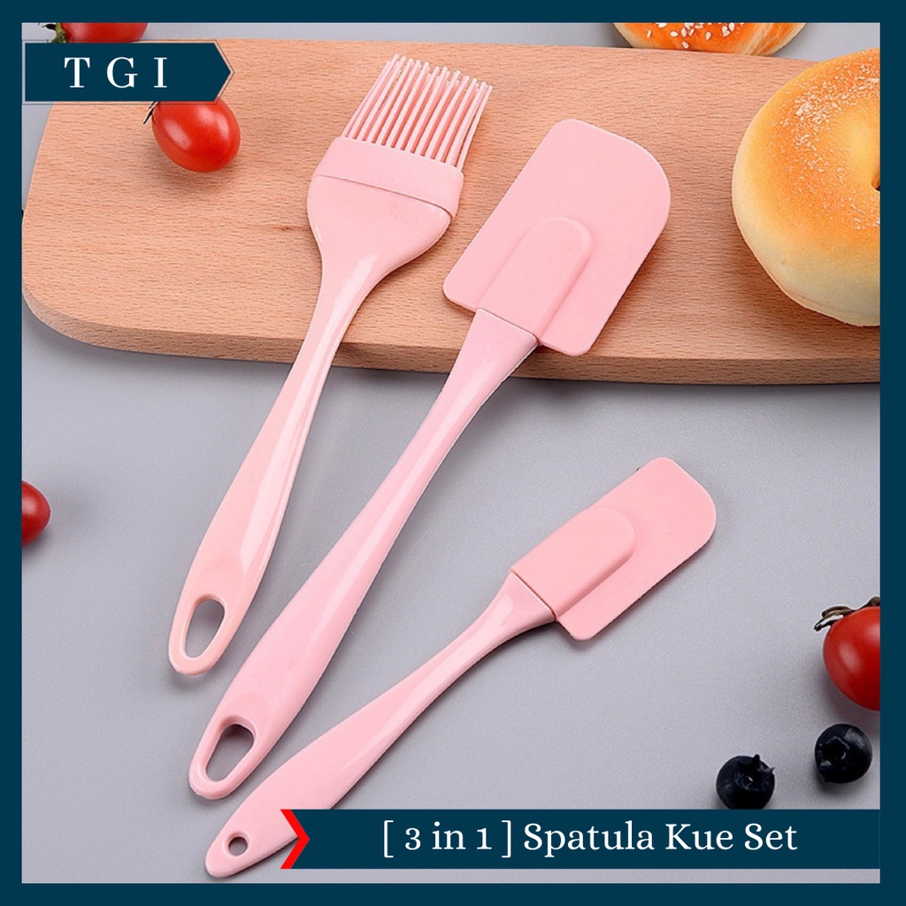 TGI - [3 PCS] SPATULA SILICON SET SCRAPER KUAS KUE | SPATULA SET KUE