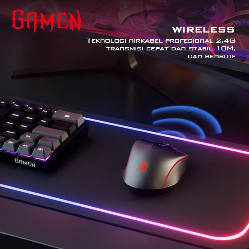 MOUSE GAMING TANPA KABEL GAMEN GM200W WIRELESS GAMING MOUSE 2400DPI ORIGINAL