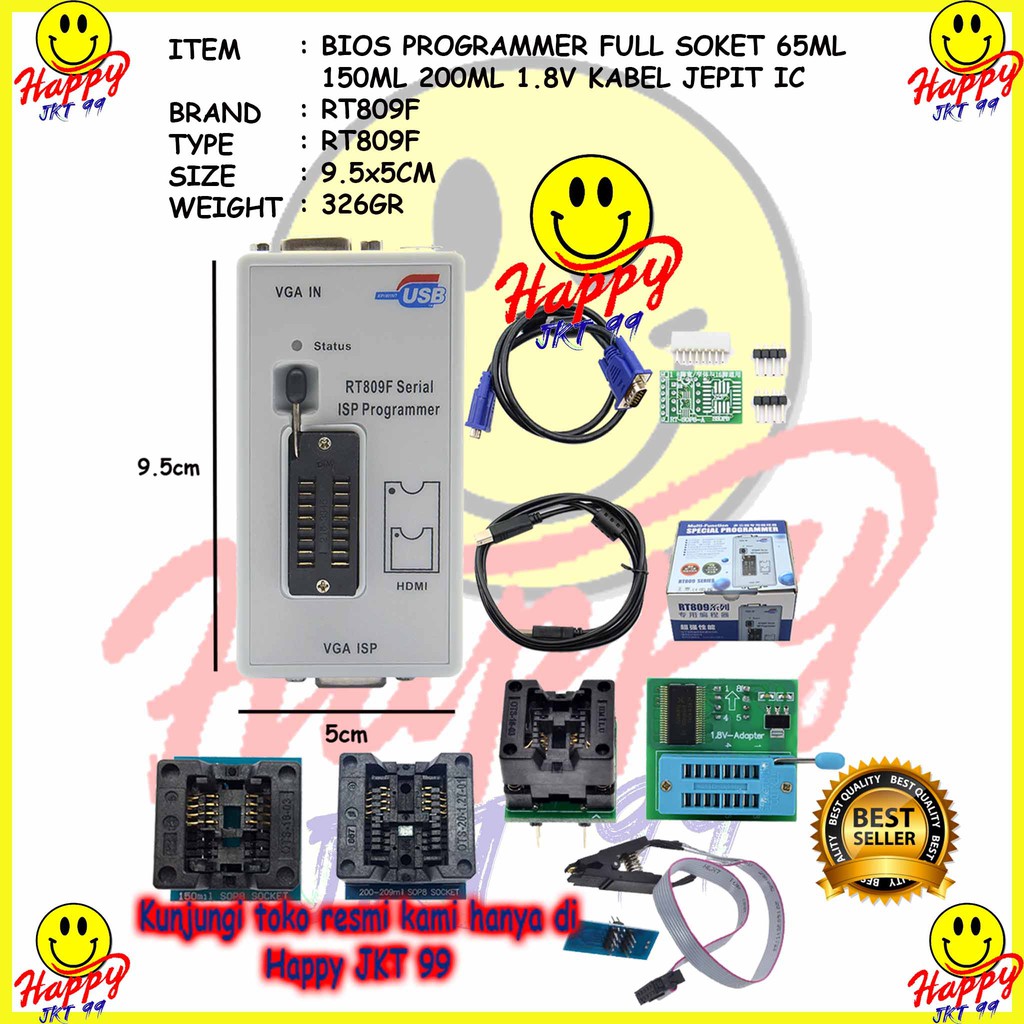 [ HAPPY JKT 99 ] FULLSET ALAT FLASH BIOS PROGRAMMER RT809F 150ML+200ML+0.65ML+1.8V+KABEL JEPIT IC