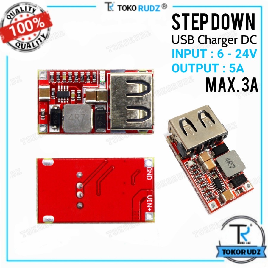 Step Down DC To DC 6V 24V Ke 5V 3A Penurun Tegangan USB Charger Modul