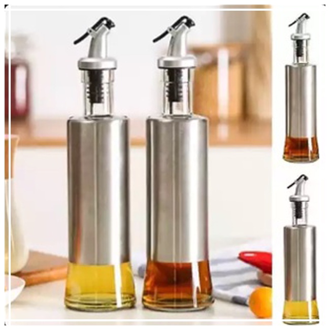 Botol Minyak Kecap Botol Kaca Bening STAINLESS Pourer 300 ml Oil Dispenser