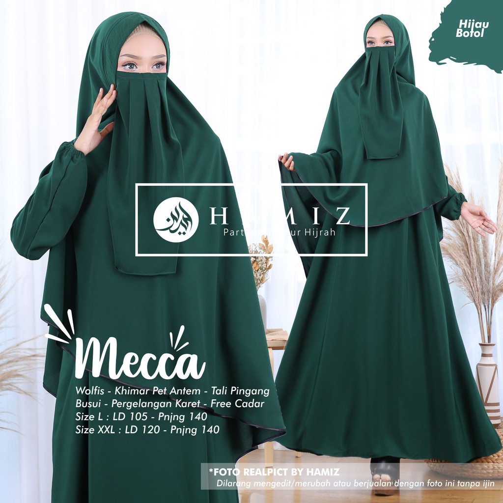 MECCA SYARI gamis set khimar cadar niqab wolfis original terbaru free ongkir HAMIZ-green botle