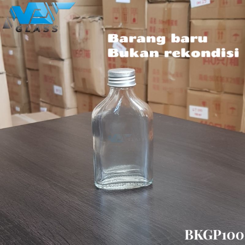 BKGP100 botol kaca 100ml / botol kaca gepeng 100ml tutup almunium