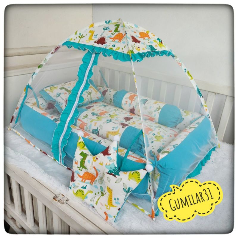 Kasur Bayi Kelambu Bantal Bayi - Baby Nest Set Kelambu Motif Animal