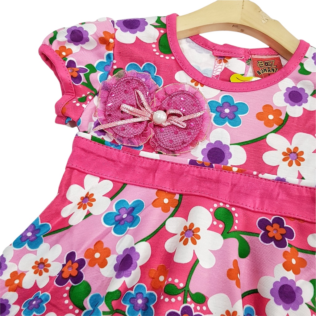 DRESS FASHION ANAK PEREMPUAN BAHAN KAOS MOTIF BIG FLOWERS 1-5 TAHUN NEW