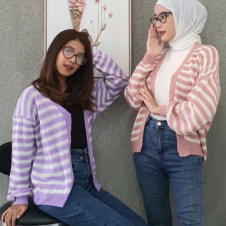 Outter Wanita Trendy Oza Knited Cardy Bahan Rajut Ala Korean Style