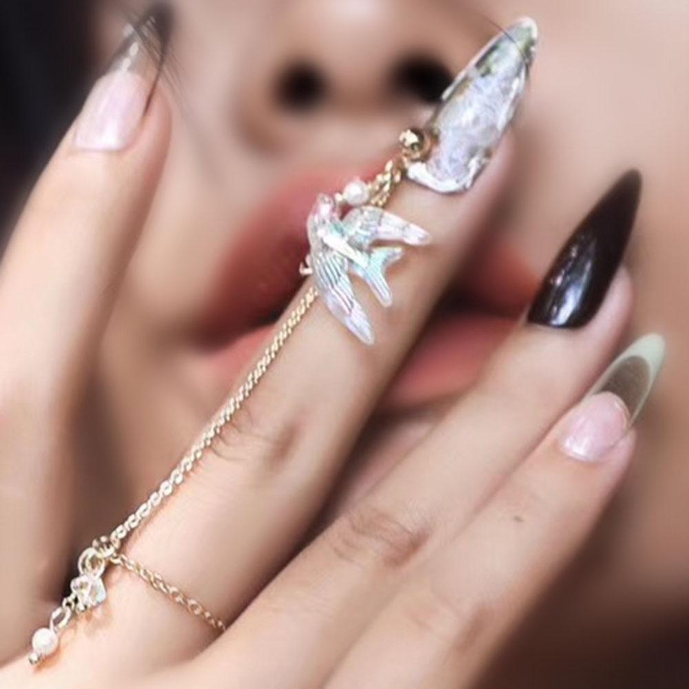 Mxbeauty Perhiasan Kuku Hati Keperakan Glitter Manicure Alat Payet Mewah Zirkon Fashion Rantai