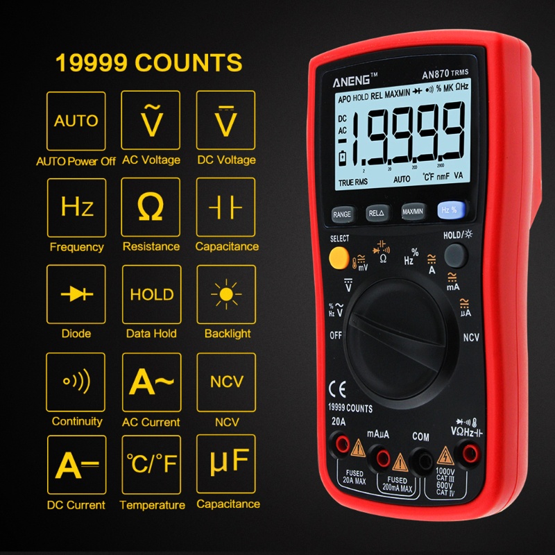 Mary AN870 Multimeter Digital 19999 Hitungan True-RMS Untuk Mengukur Tegangan / Arus Listrik