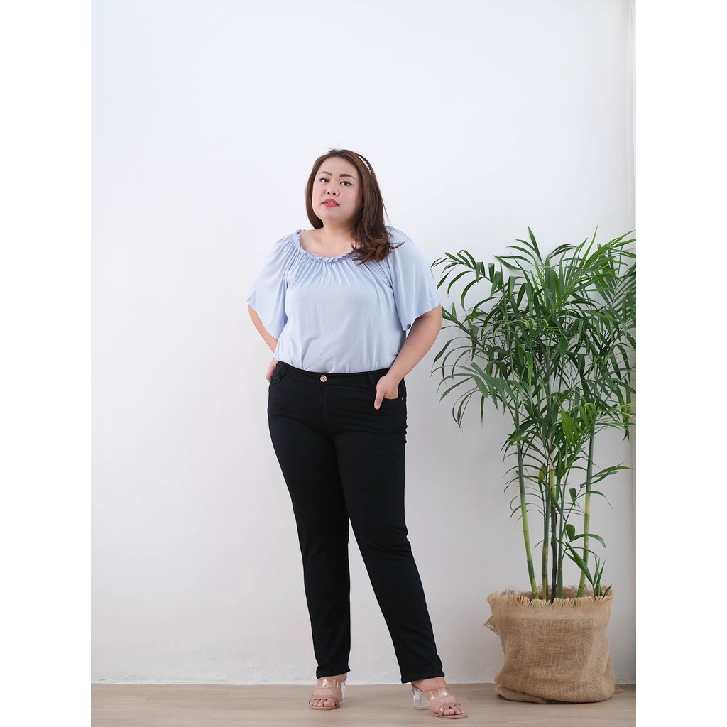 CELANA JEANS CEWEK WANITA POLOS HITAM BIGISIZE JUMBO SUPER JUMBO SOFTJEANS