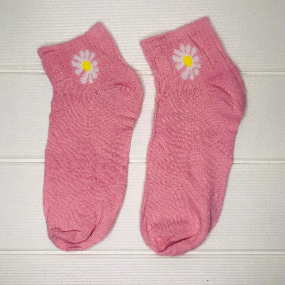 ☛TK☚ R456 Kaos Kaki Motif Bunga Aster Cute Kaos Kaki Girl Motif Bunga Daisy Korea Panjang Semata Kaki Import-PINK