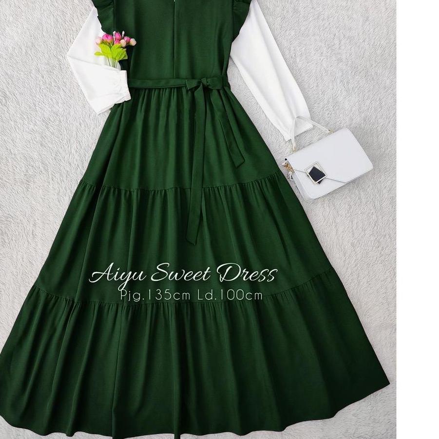 TERBAIK Aiyu Sweet Dress // Gamis Remaja Kekinian Korean Style Busui FREE BELT ✔✔