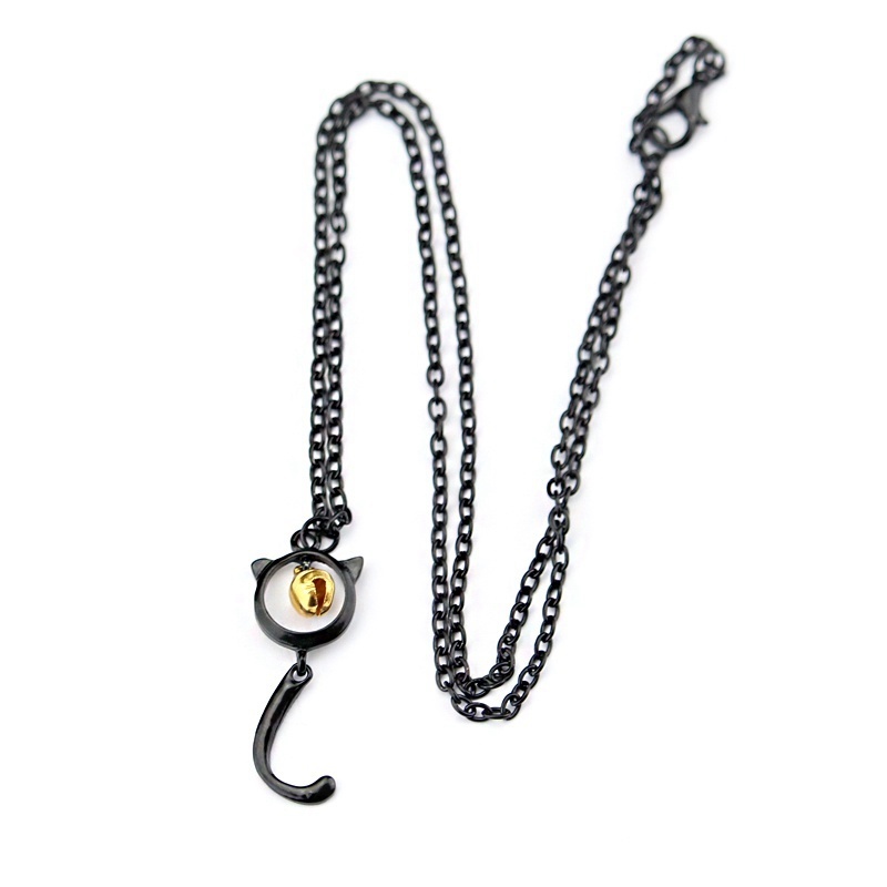 Women's Fashion Orange Fish Hook with Black Cat Bell Pendant Necklace Jewelry/ Anniversary Gift (Readystock)