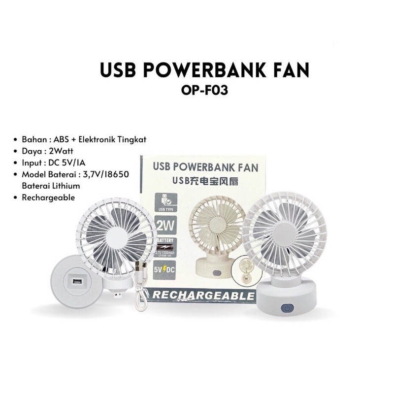 （COD）2IN1 Mini Fan Kipas Angin Mini Model Usb Power Bank Rechargeable