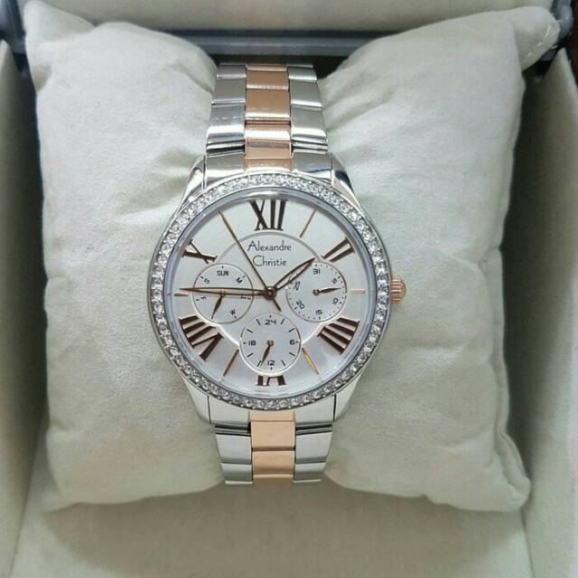 JAM TANGAN WANITA ALEXANDRE CHRISTIE 2642 CEWEK SILVER COMBINASI ORIGINAL