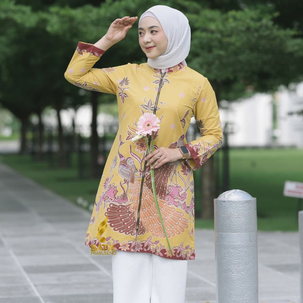 Anastasya Tunik Atasan Batik Wanita Prabuseno Original Premium Blouse Muslimah Hijab Kantoran Full F