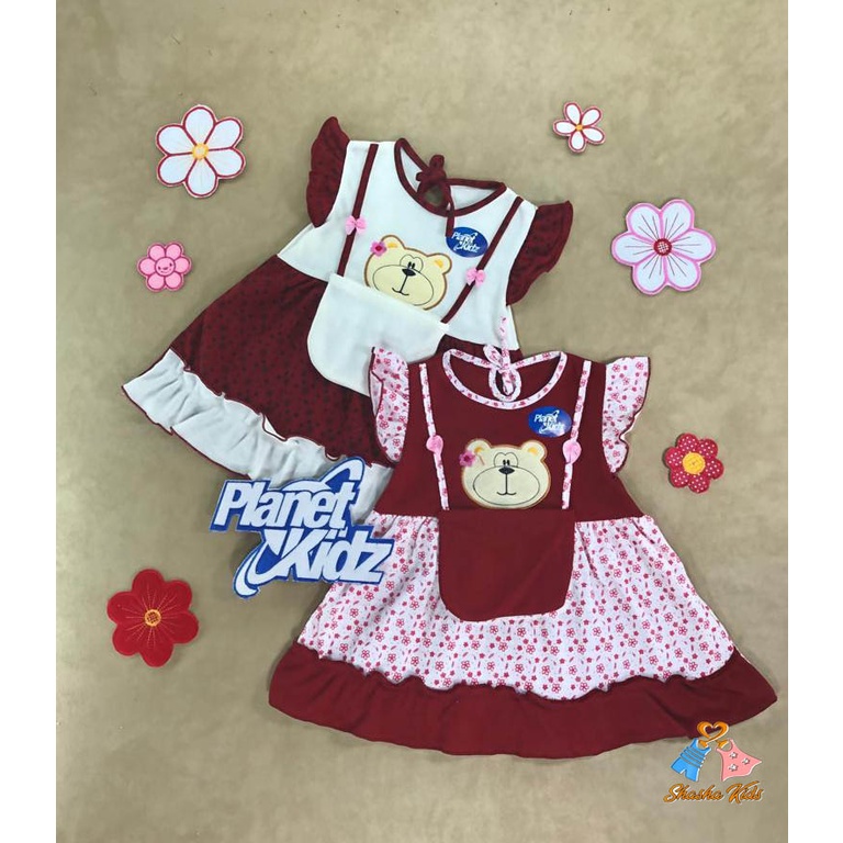 [L 027] Baju Bayi Perempuan/Dress Bayi Kualitas Planet kids cantik 0-6bln