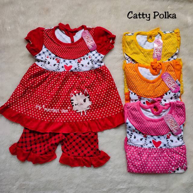 T65 Setelan baju rok celana katun anak perempuan