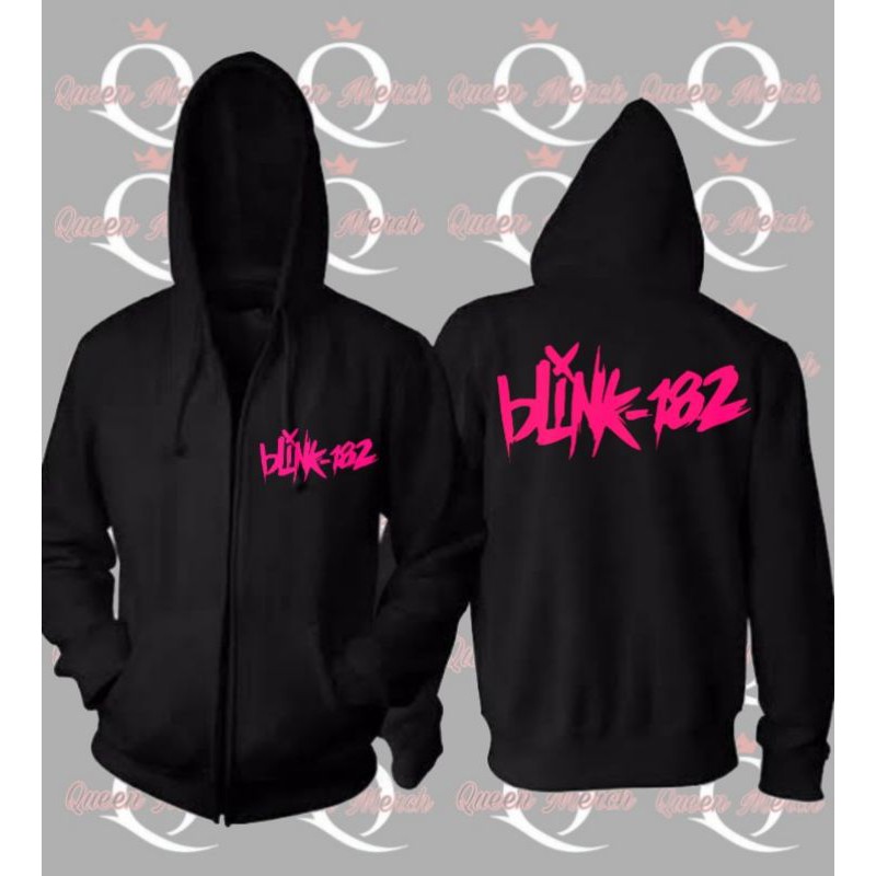 Jaket Sweater Zipper Band Keren Blink 182 Script Pink - Fiksi Clothing