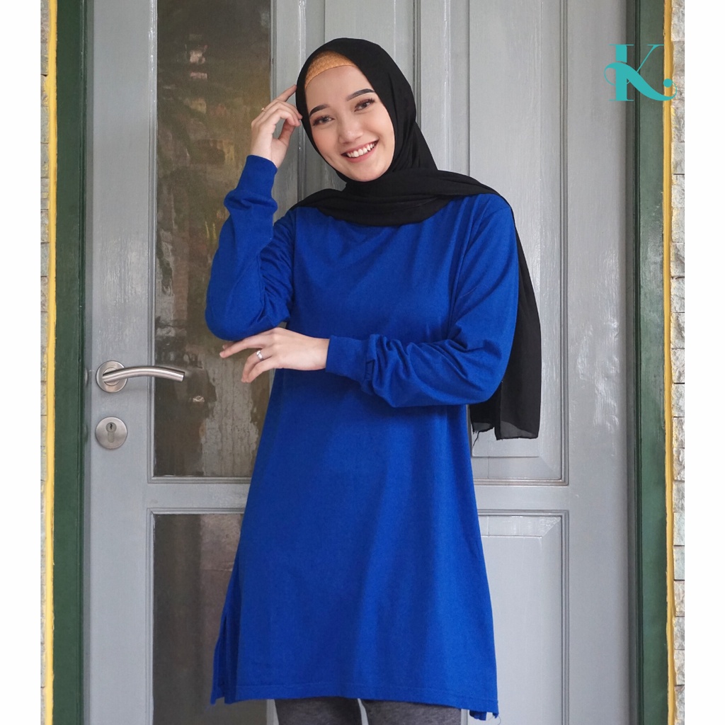TUNIK PANJANG POLOS KATUN BIRU BENHUR BY KADISA