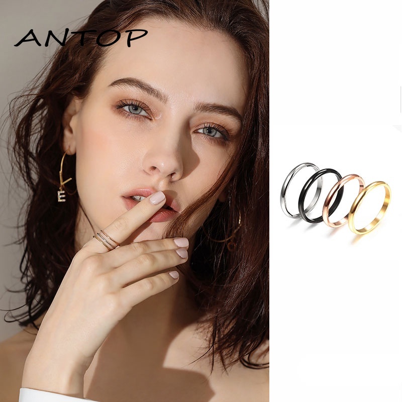 Cincin Pasangan Bahan Stainless Steel Titanium Warna Untuk Pria / Wanita ANTOP