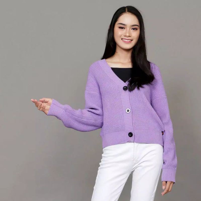 CARDIGAN CROP 7GET RAJUT TEBAL LENGAN PANJANG RICHI.STORE-Lilac