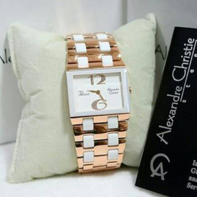 Jam Tangan Alexandre Christie Wanita Original Keramik White Rosegold