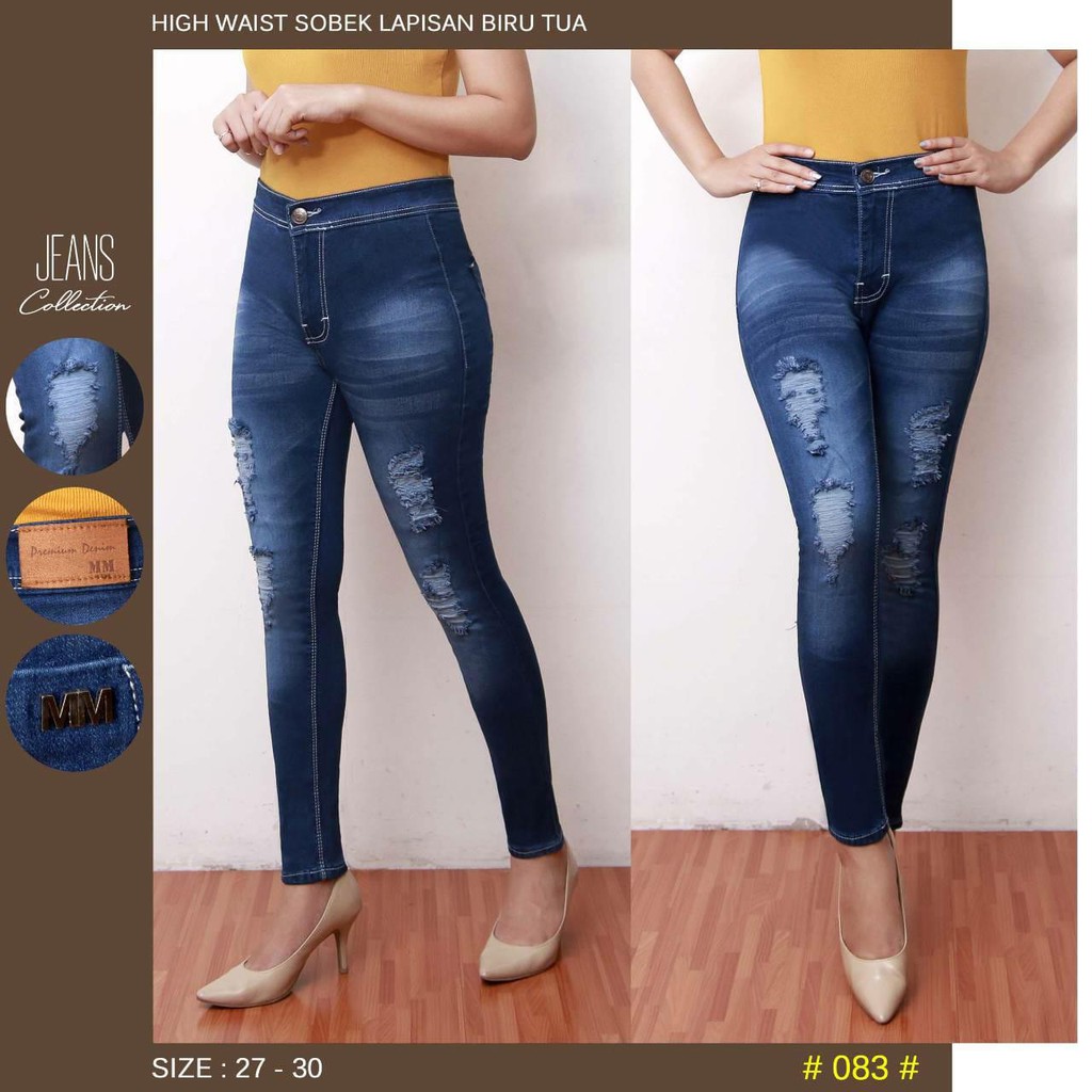 Celana Jeans Wanita Highwaist Sobek Lapis 27 28 29 30 Bisa Bayar Ditempat(COD)