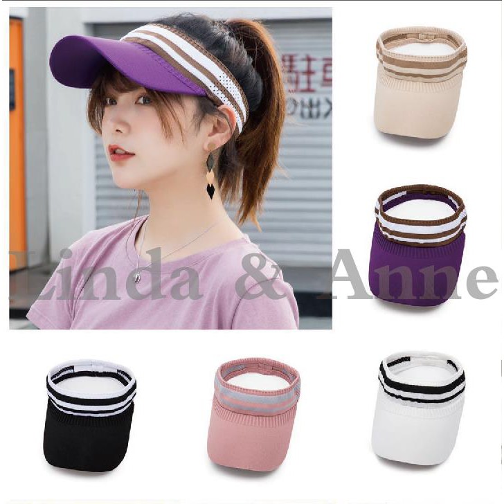 Topi Musim Panas Perlindungan Matahari Atas Kosong Untuk Wanita Dan Pria Korean Bordir Garis