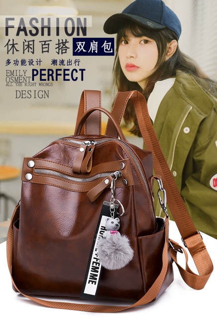 SG2735 Syafniegalery Ransel impor MULTIFUNGSI backpacker free gantungan tas kuliah punggung pompom