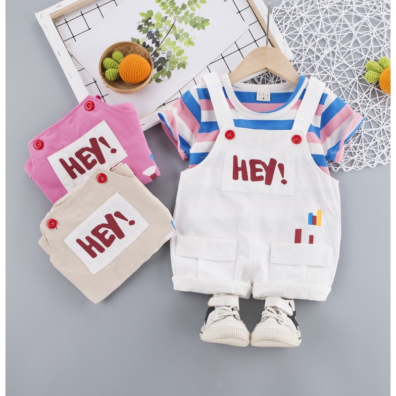 babyfit PROMO HEY BABE overall anak katun oblong setelan anak cowok cewek import