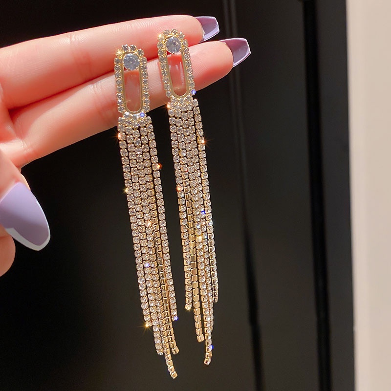 Anting 925 Silver Needle Model Rumbai Aksen Berlian Untuk Wanita