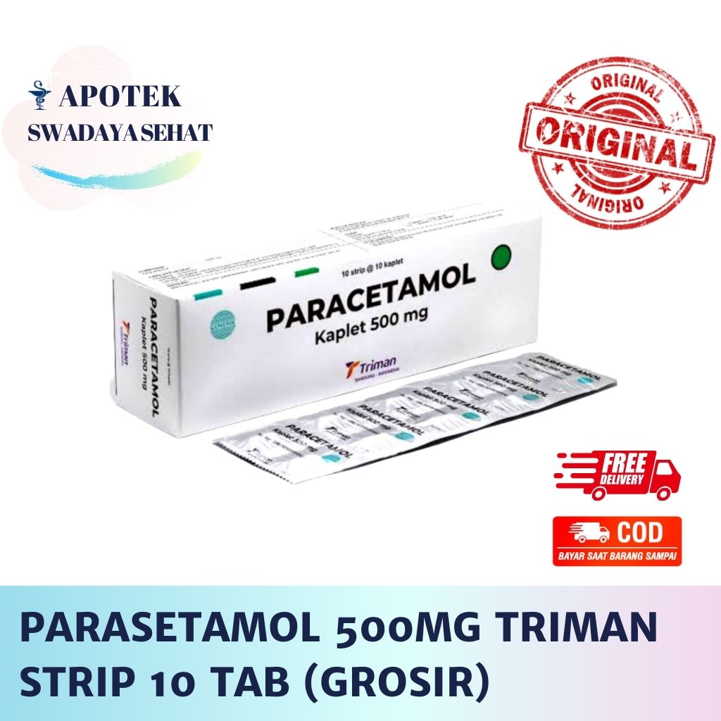 PARACETAMOL 500 MG TRIMAN Strip - Obat Demam Anti Nyeri 10 Tablet Parasetamol