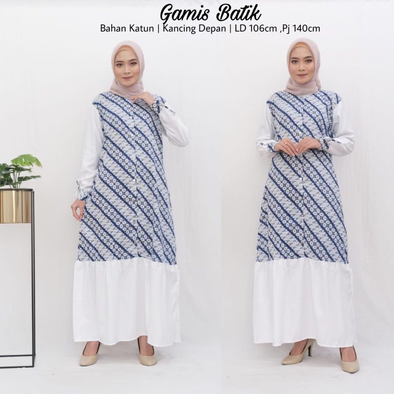 Gamis Batik Kombinasi Polos - Naira Batik