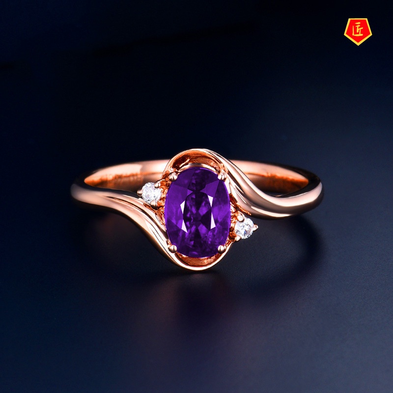 [Ready Stock]INS Style Simple Fashion Amethyst Adjustable Ring