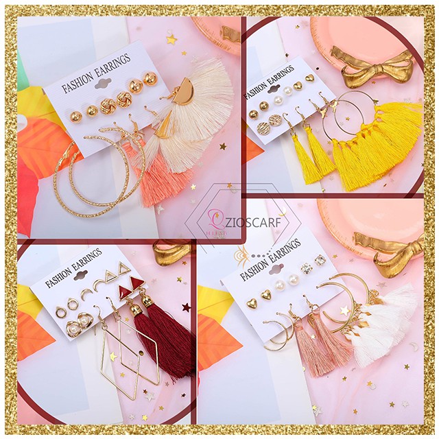 [Bayar Di Tempat] (6Pasang 1set) Anting korea Tusuk Gantung Boho Bohemia ACE