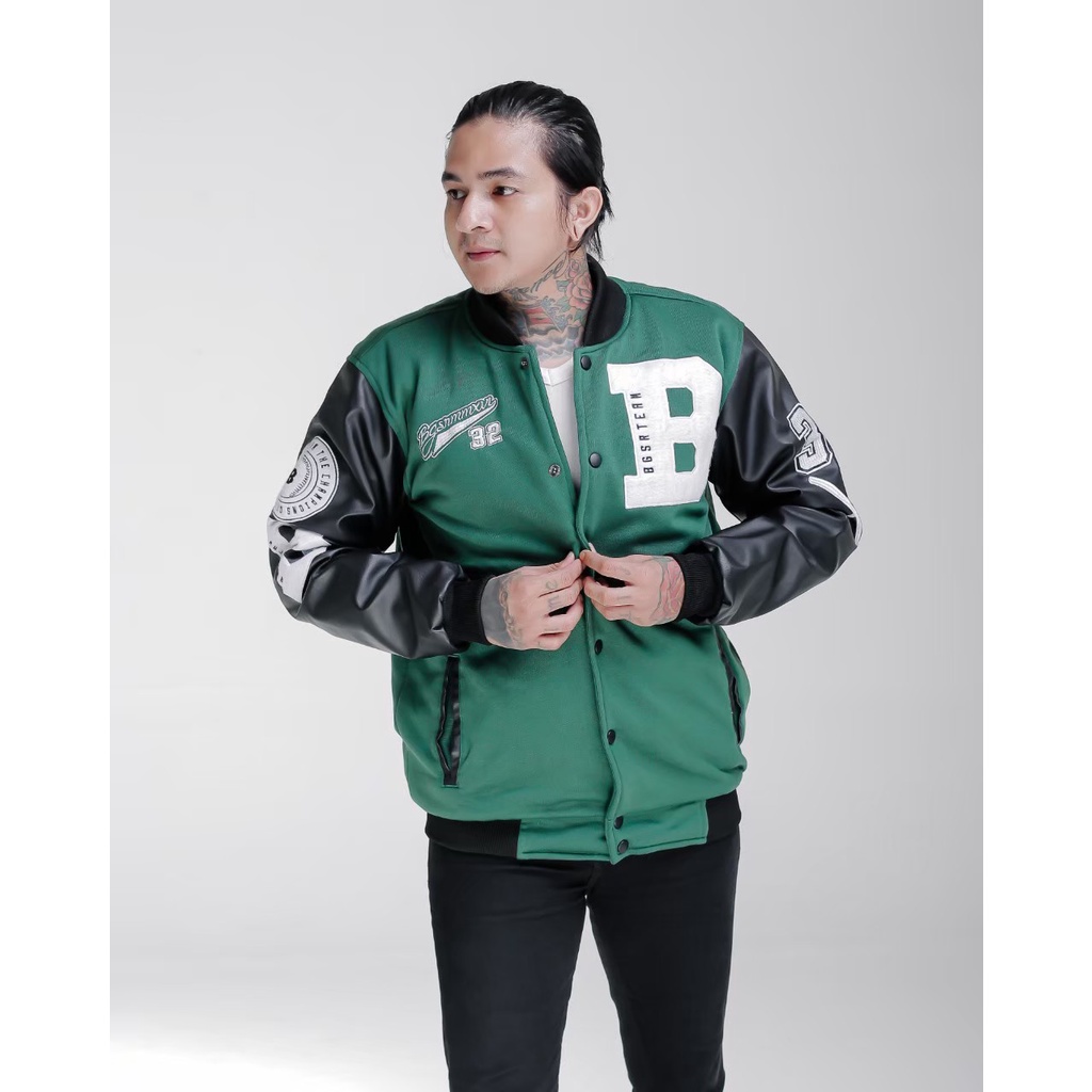 jaket varsity Pria B-X08 Green | Jakcket Varsity Pria Bordir Best Produck