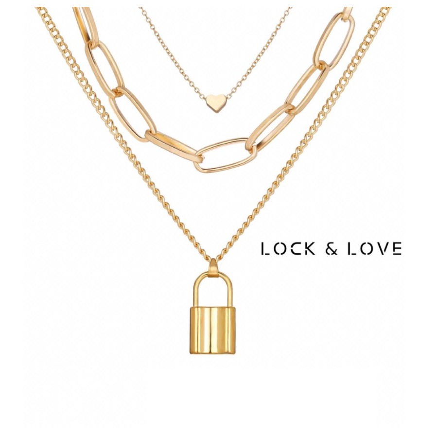 Kalung Rantai Choker GEMBOK KUNCI Korea Fashion Women Gaya Punk Hip Hop Lock Key Wanita Pria Retro