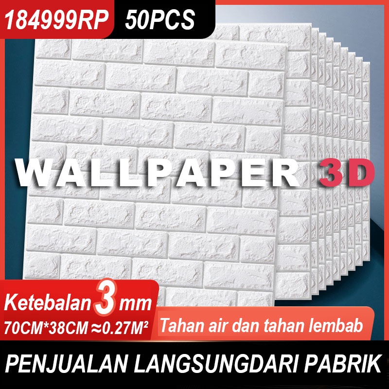 [COD Pabrik Lokal] Wallpaper Dinding 3D Timbul 70x77 6mm Batu Bata Foam Dimensi Timbul Mewah Stiker 