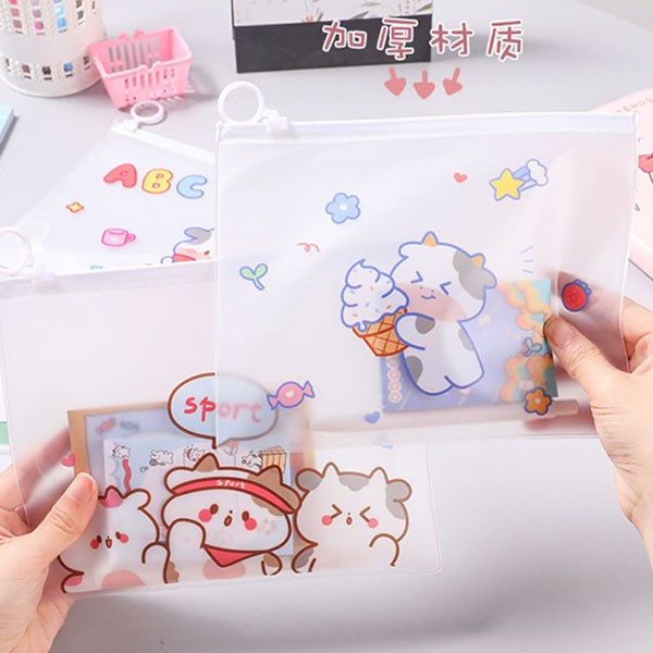 tempat pensil tempat masker transparan cute cow waterproof bag stp040 (4E1)