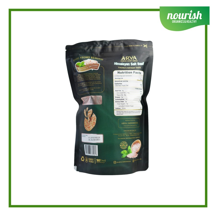 ARVA Keripik Tempe Premium Himalayan Salt Basil Non GMO/Non MSG 100g