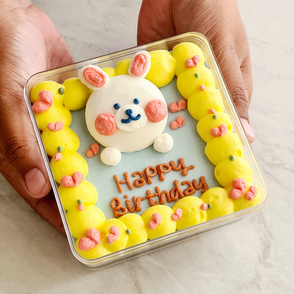 

Korean dessert box / cake box cute yellow bunny